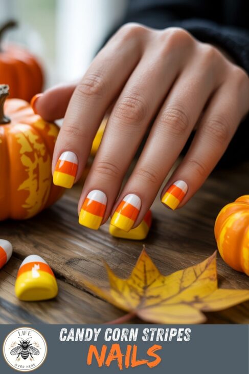 Charming Halloween Nails to Welcome October 7 Candy Corn Stripes Nails