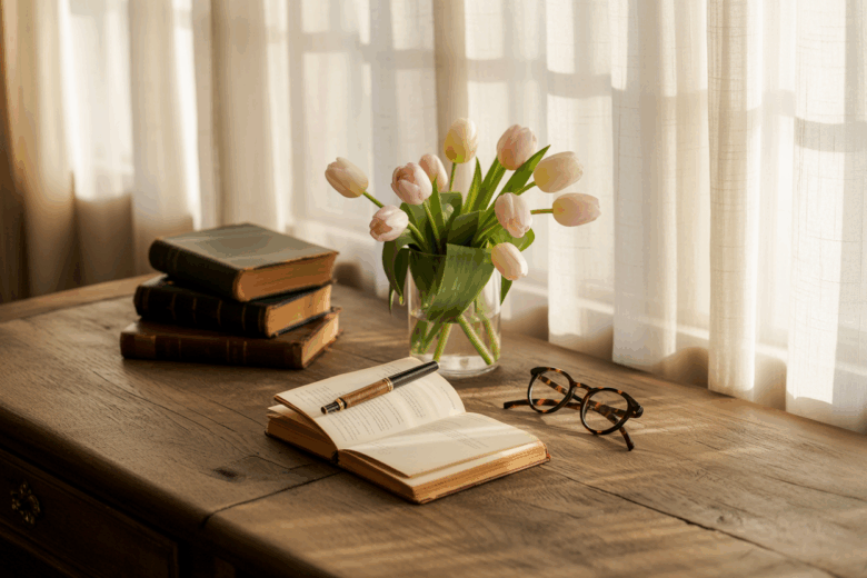 Home Reset: Finding Peace in the New Year Without the Pressure 2 a photograph of a weathered wooden desk iyl3xMS T6iTeeYrK766Kw vXjygDovQSuqprFkYfi BQ